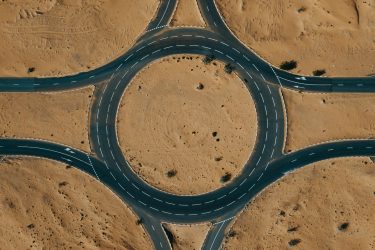 a roundabout on a street in the desert